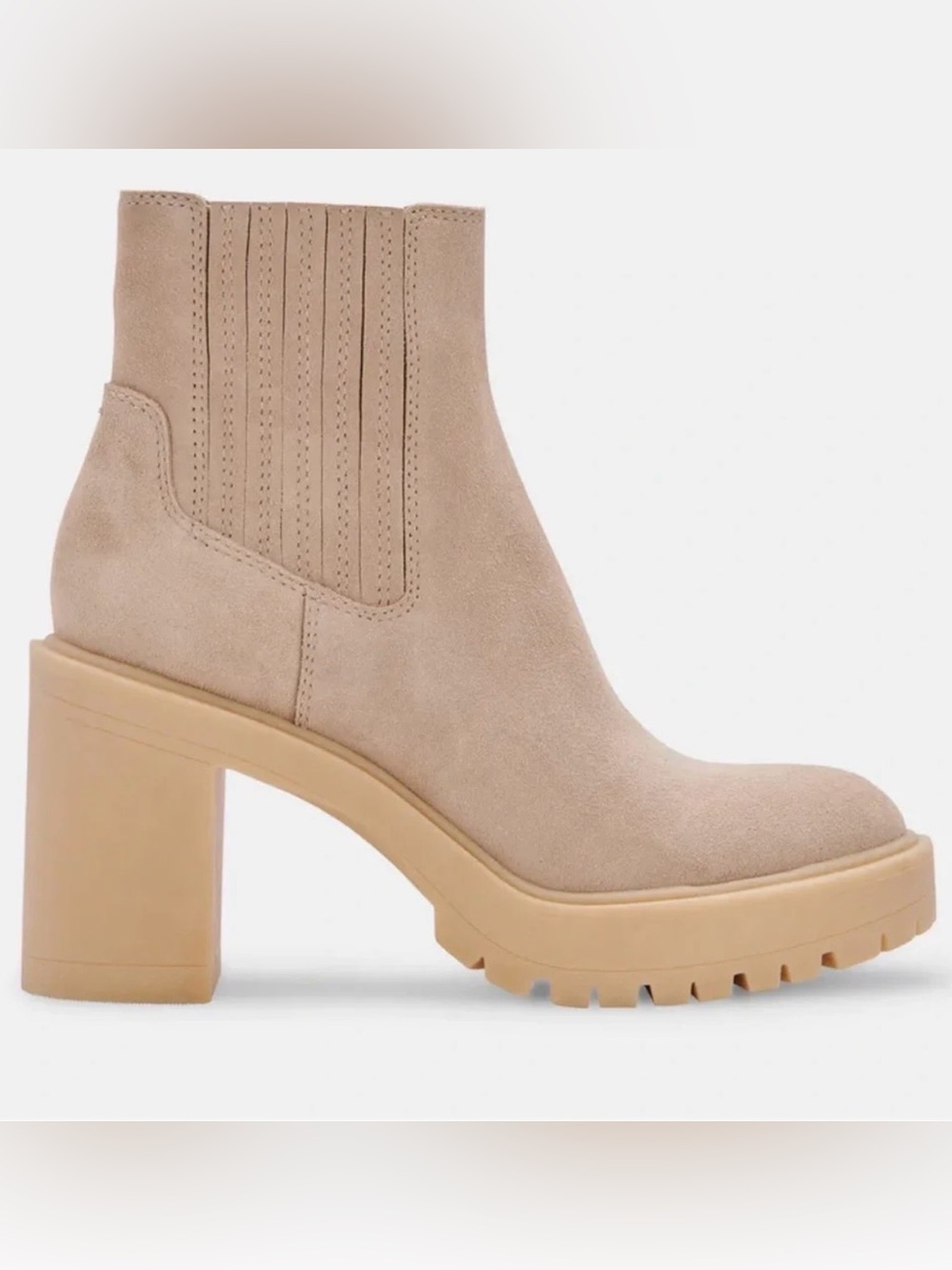 Dolce Vita Beige Suede Platform Chelsea Ankle Boots